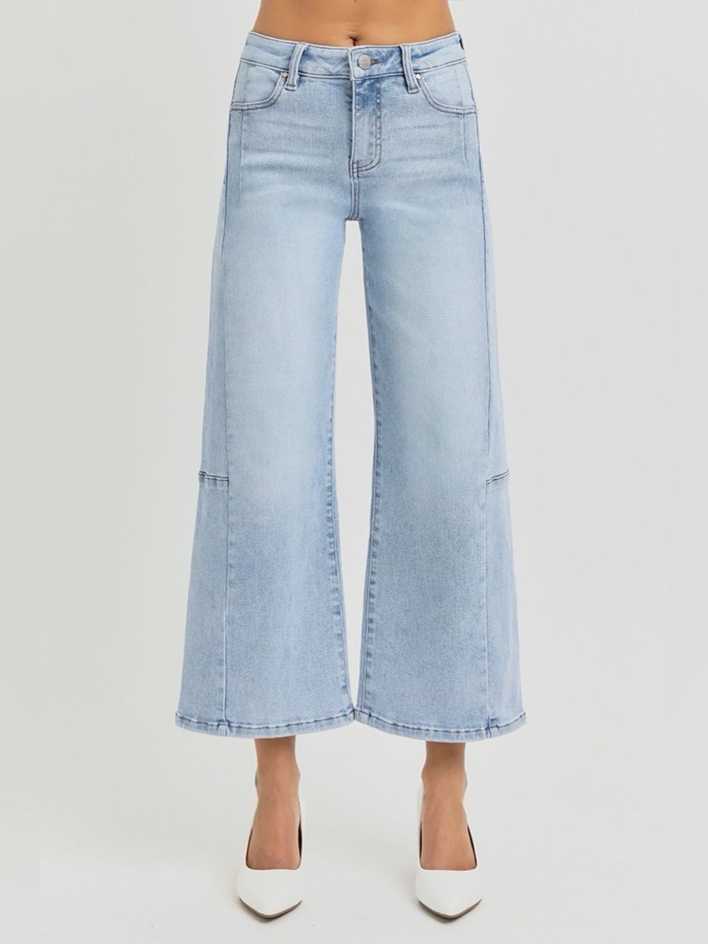 RISEN Full Size High Rise Seamed Detail Wide Leg Crop Jeans